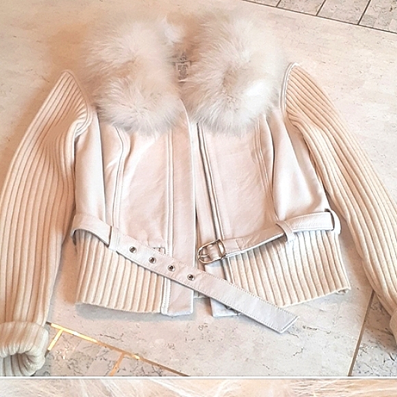 Vintage Ladies leather & wool/fox fur jacket sz XS..from store Cache,, NEW - Picture 14 of 14